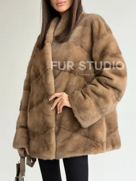 Полушубок пастель мех норка - фото 1