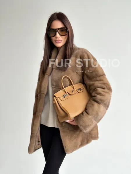 Полушубок пастель мех норка - фото 12