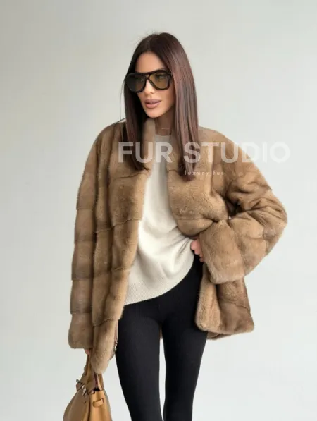 Полушубок пастель мех норка - фото 13