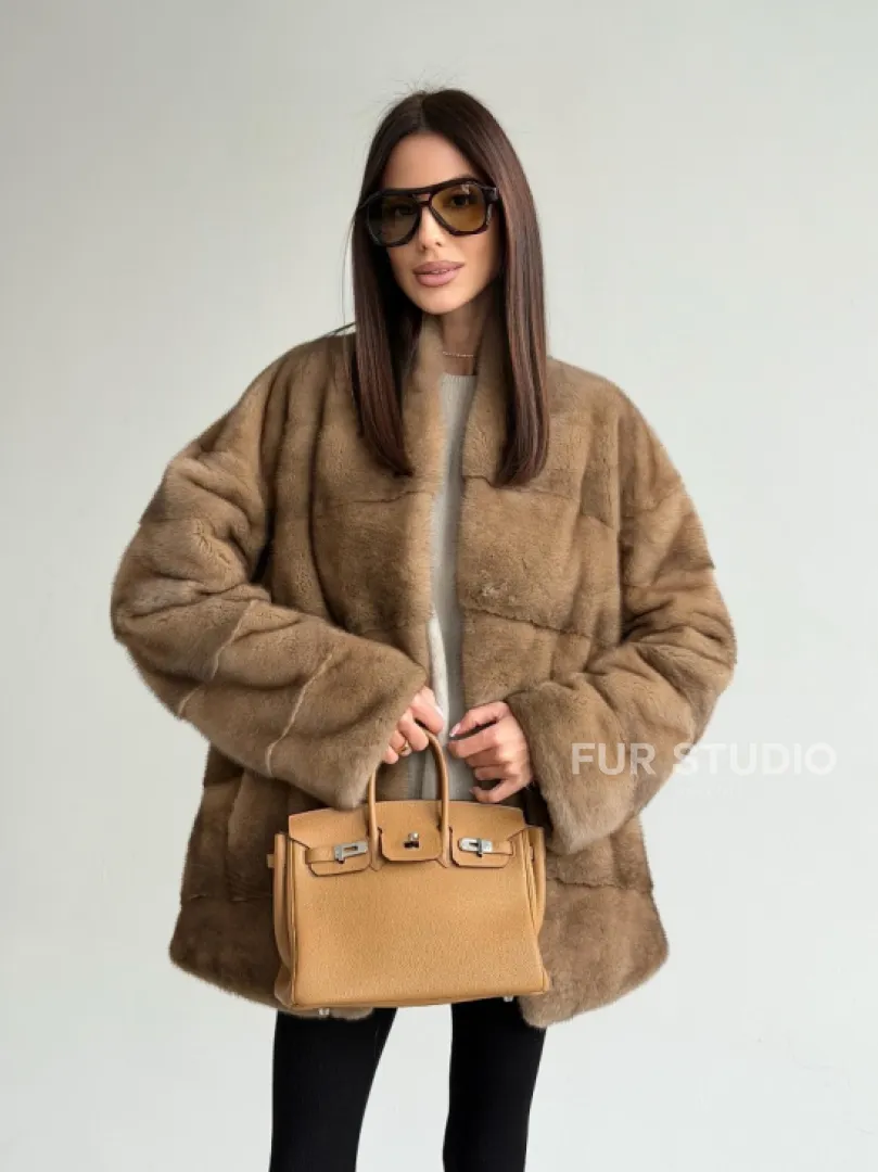 Полушубок пастель мех норка