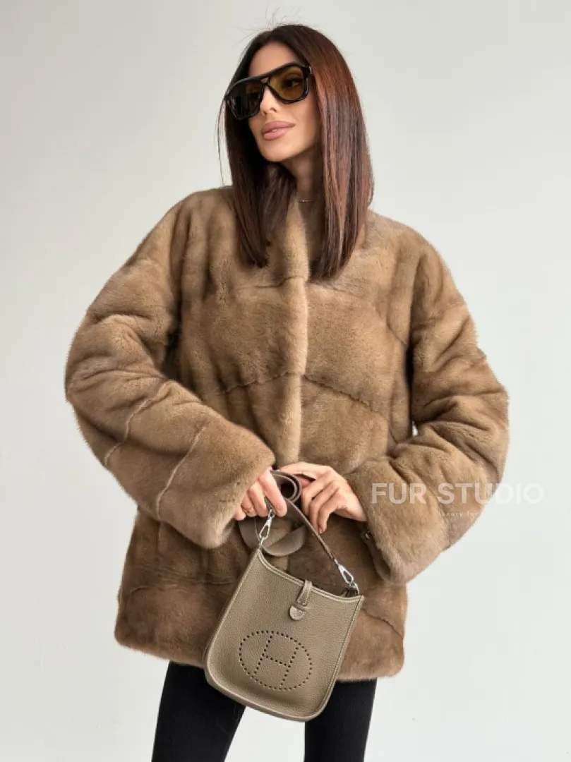 Полушубок пастель мех норка