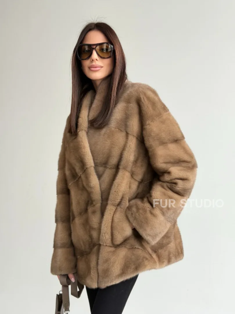 Полушубок пастель мех норка