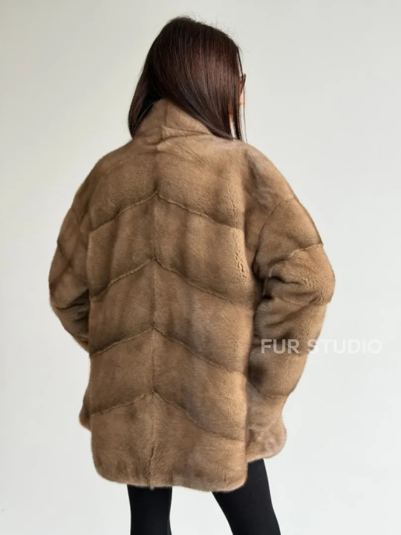 Полушубок пастель мех норка