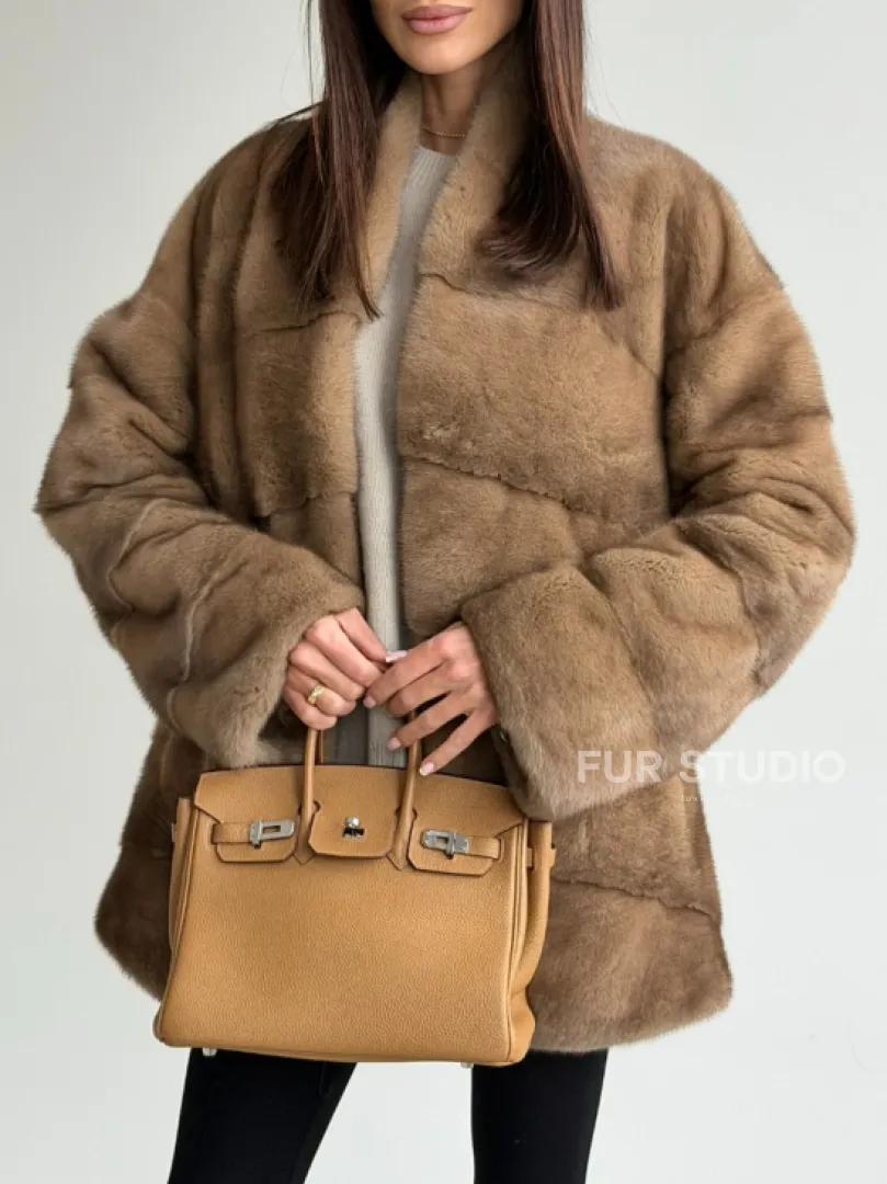 Полушубок пастель мех норка