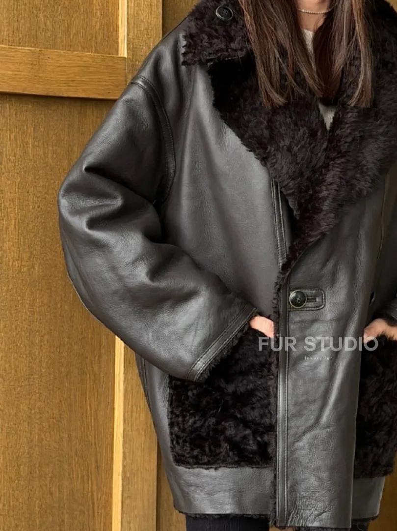 Коричневая двухсторонняя дубленка на овчине тиградо