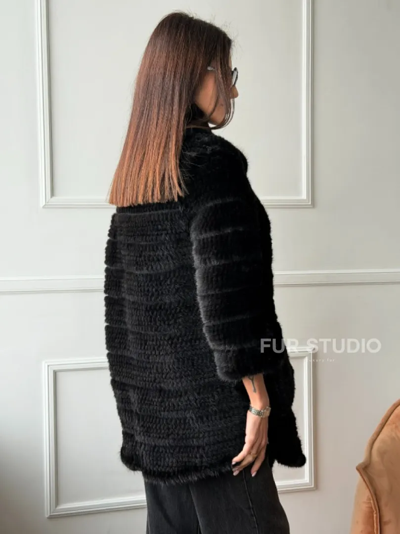 Меховое пальто из вязаной норки