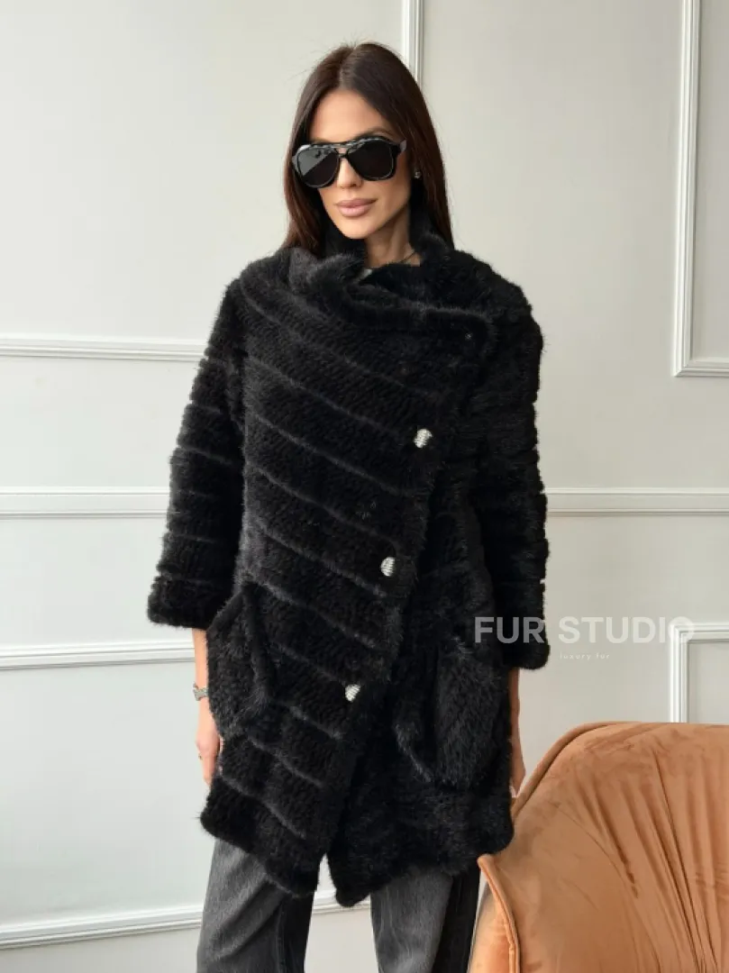 Меховое пальто из вязаной норки
