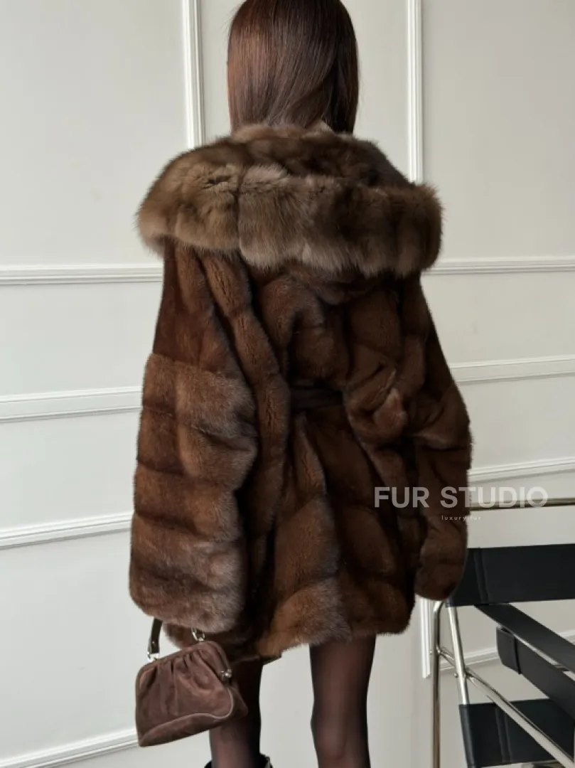 Шуба норка - кимоно с капюшоном