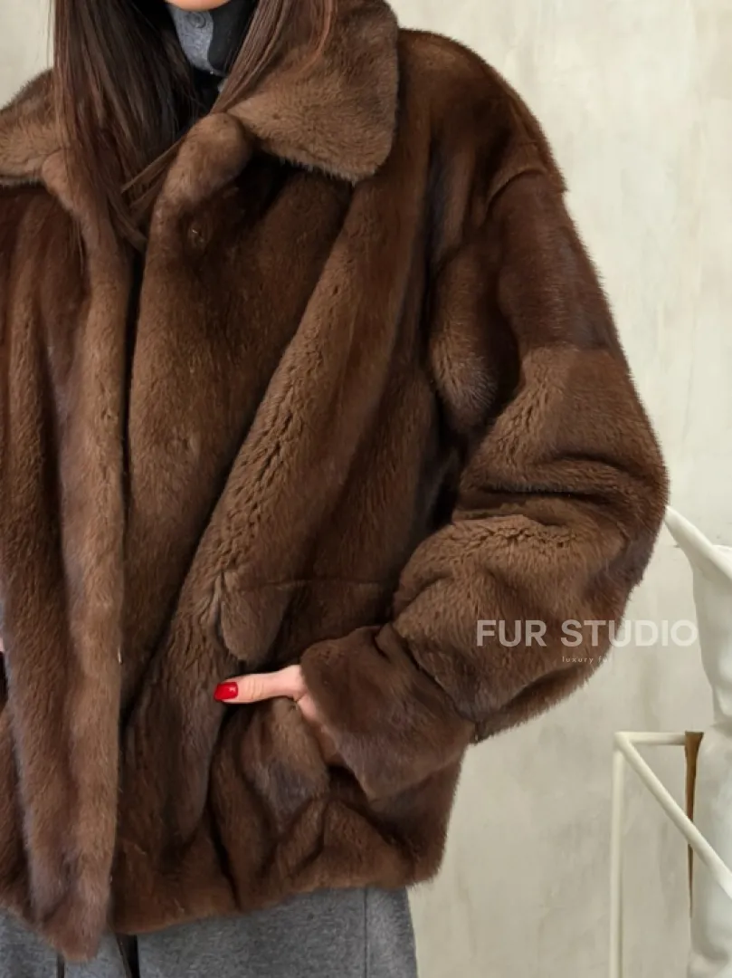 Короткая норковая шуба под соболь