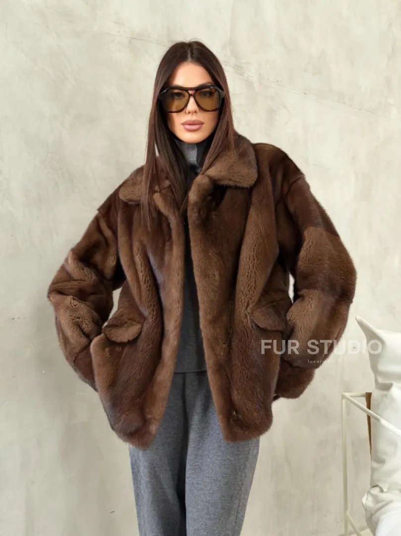 Короткая норковая шуба под соболь