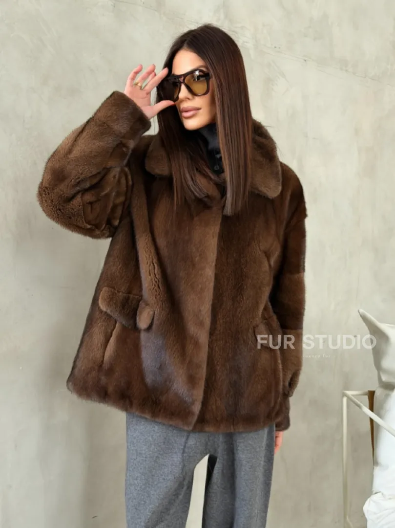 Короткая норковая шуба под соболь