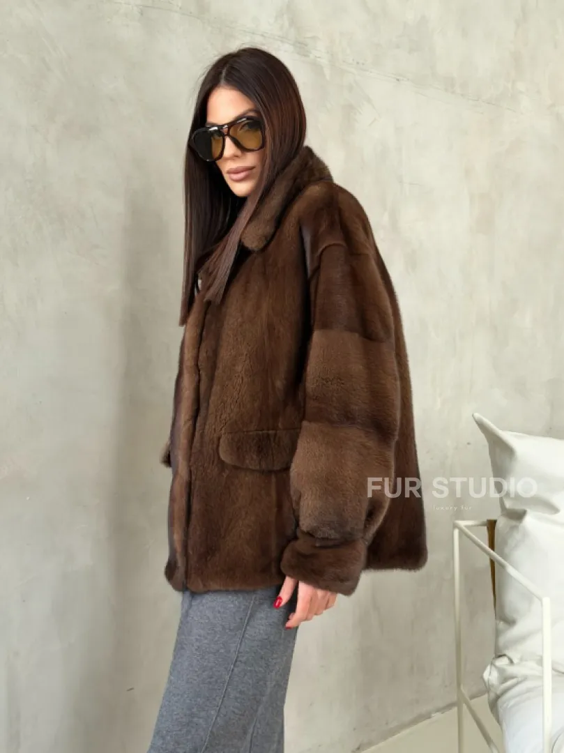 Короткая норковая шуба под соболь