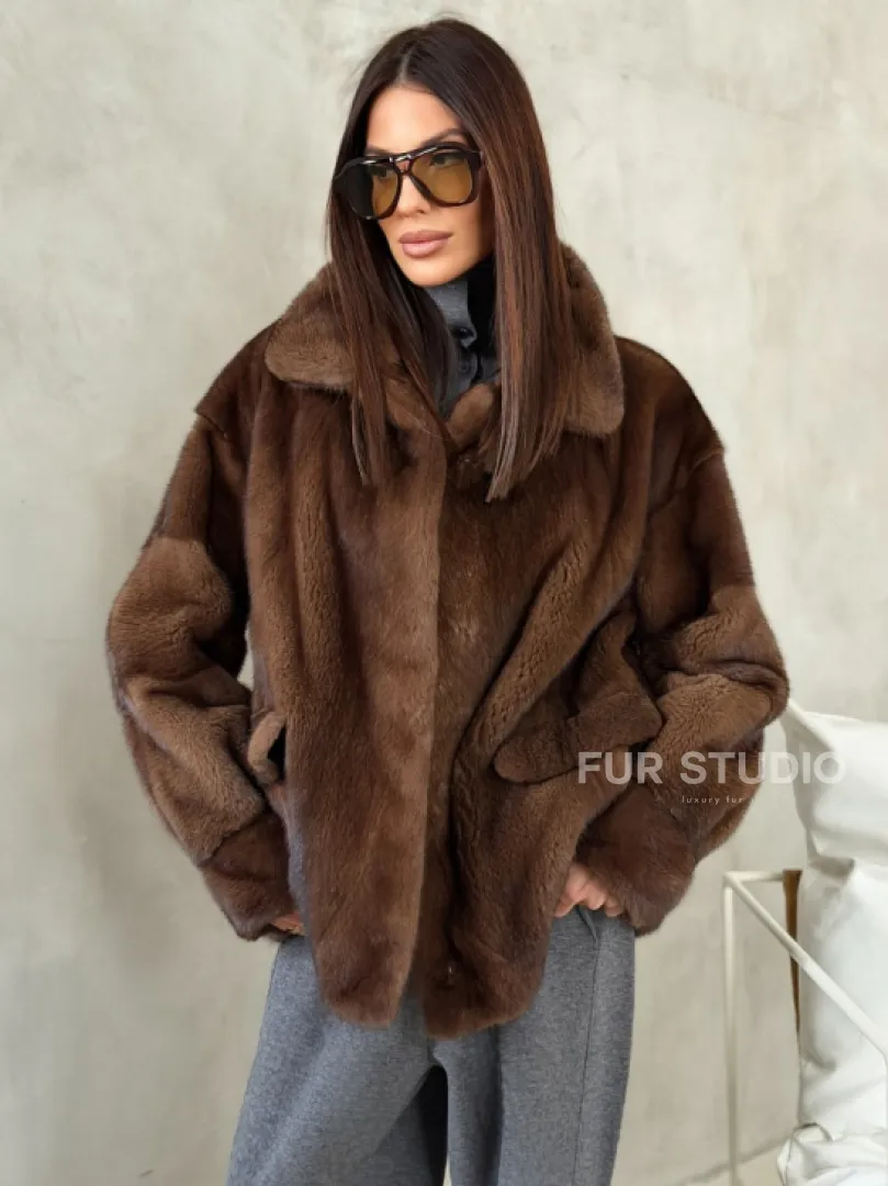 Короткая норковая шуба под соболь