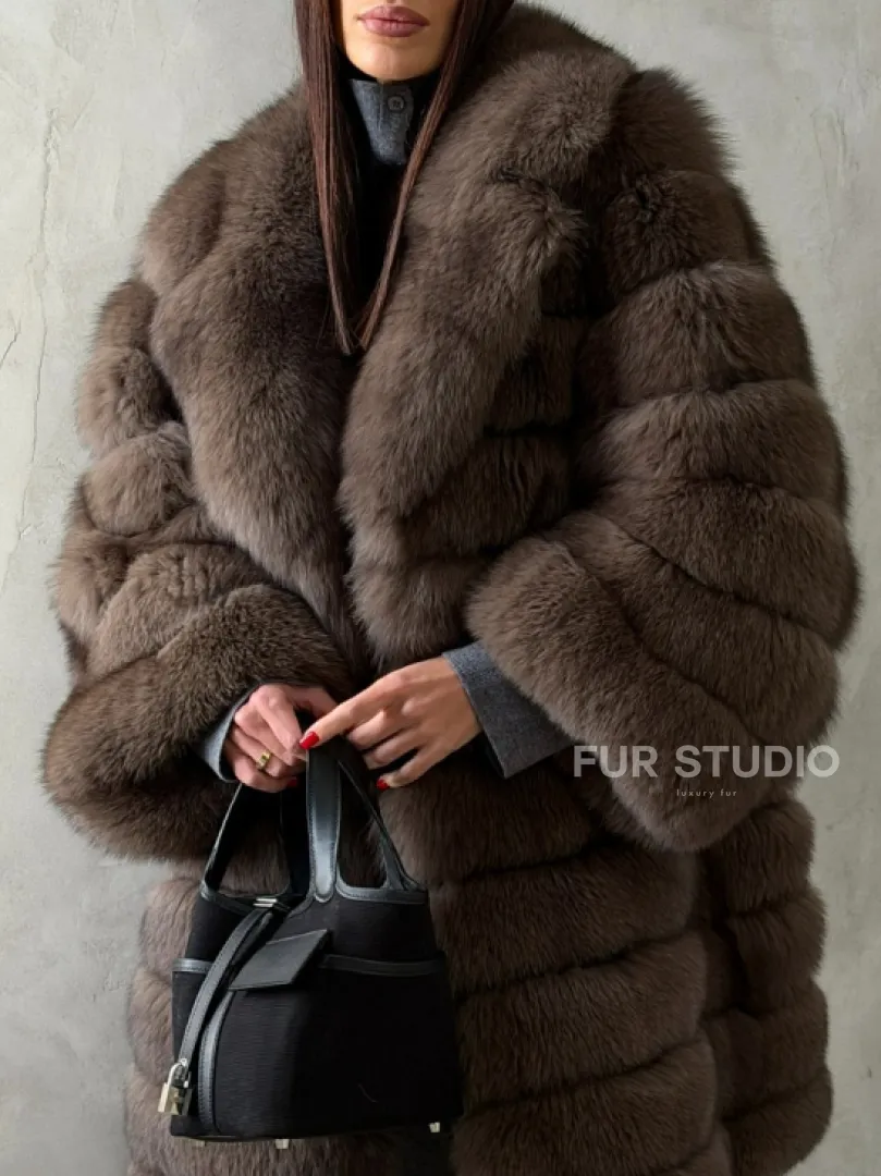 Шуба из песца под соболь - английский воротник