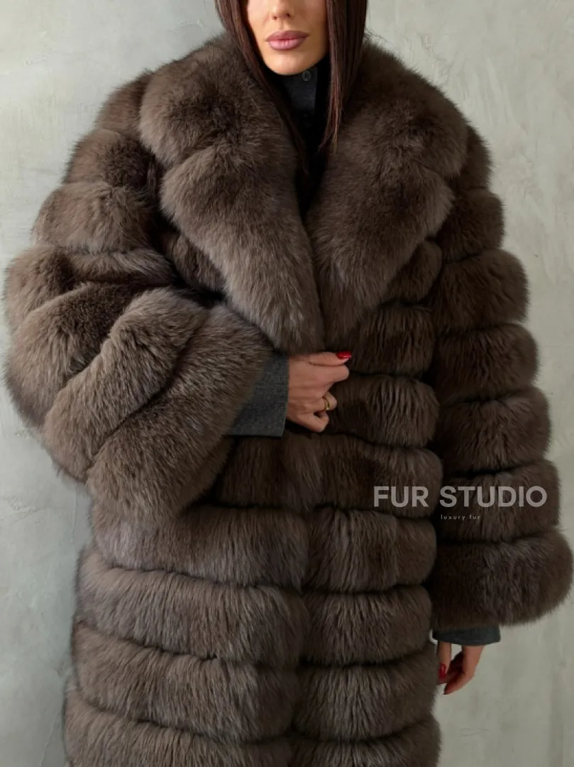 Шуба из песца под соболь - английский воротник