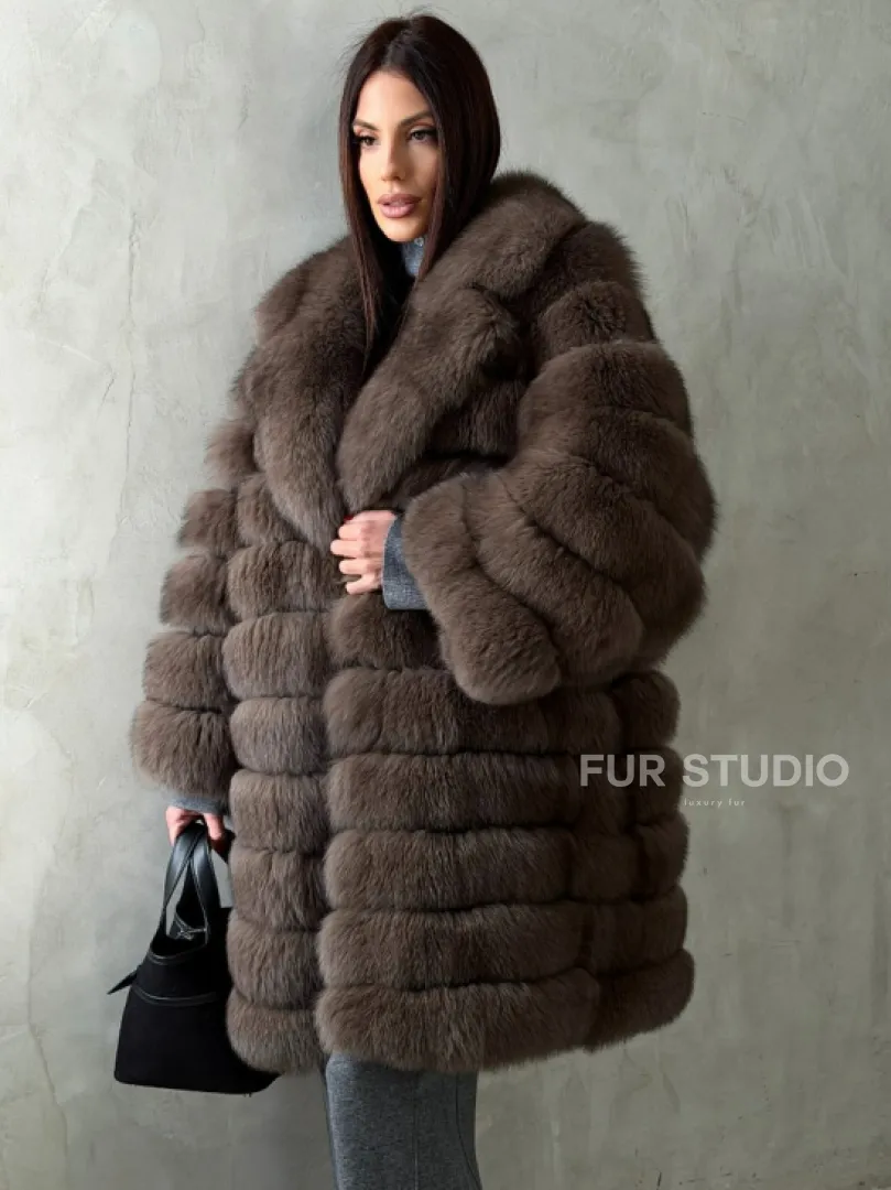 Шуба из песца под соболь - английский воротник