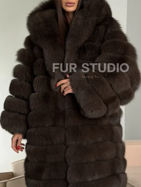 Шуба из песца с капюшоном - фото 1