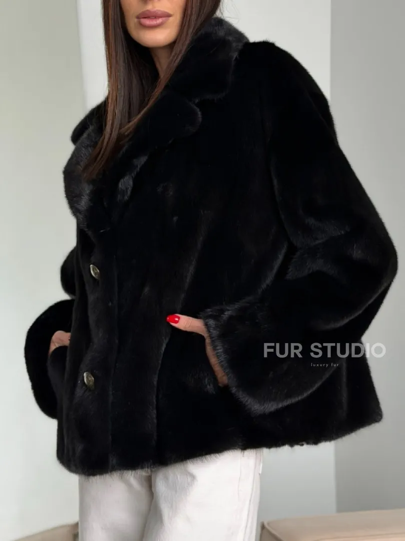 Черная короткая норковая шуба - автоледи
