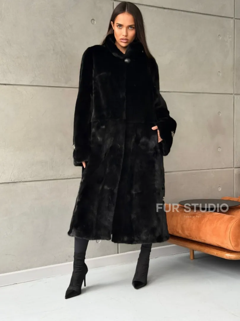 Черная норковая шуба Blackglama - стойка воротник
