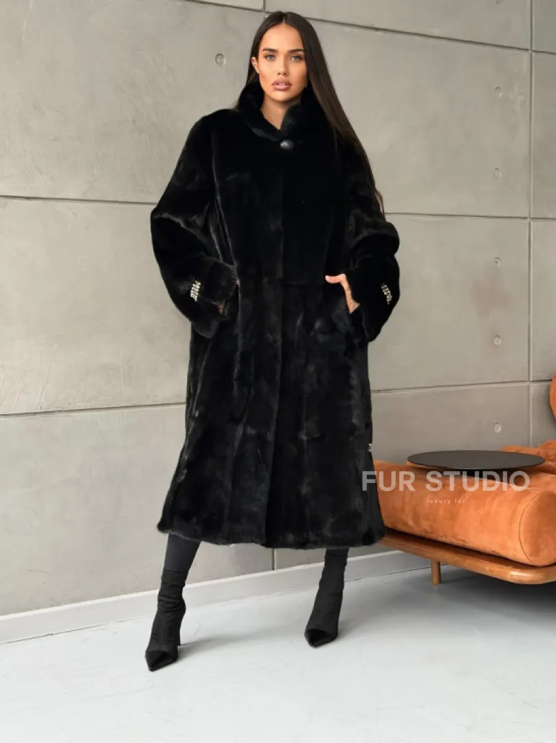 Черная норковая шуба Blackglama - стойка воротник