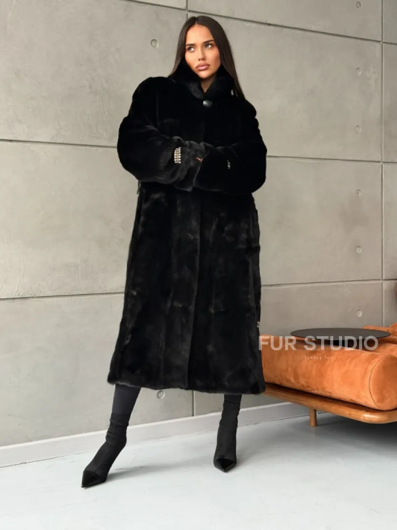 Черная норковая шуба Blackglama - стойка воротник