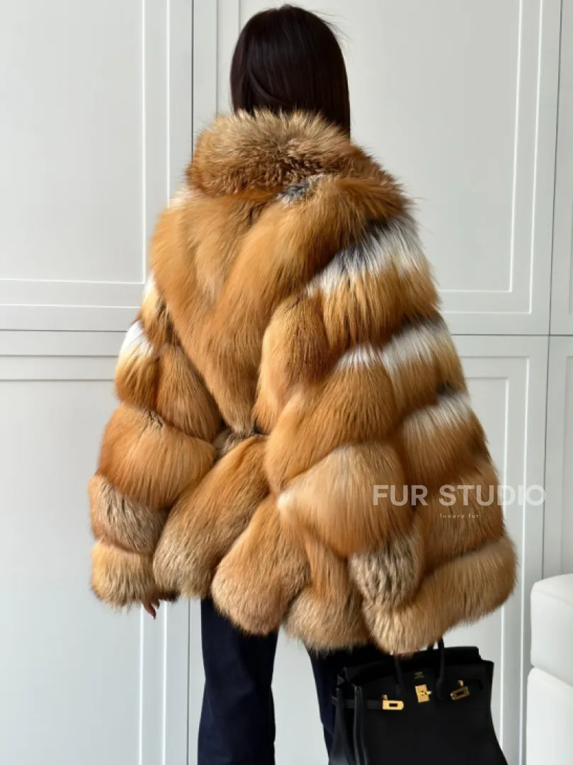 Шуба из лисы огневки - оверсайз