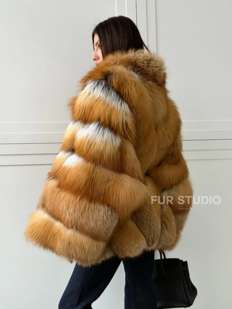 Шуба из лисы огневки - оверсайз