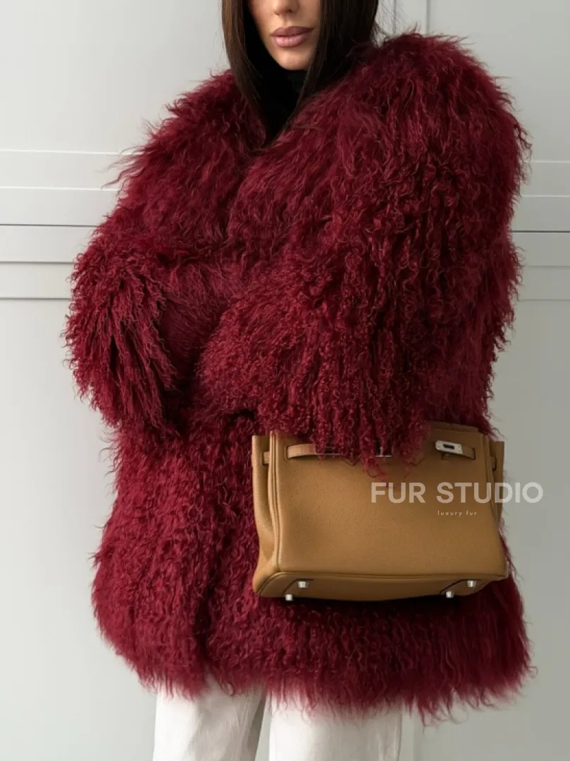 Шуба из ламы PREMIUM - бургунди