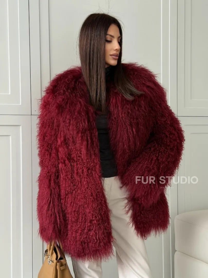 Шуба из ламы PREMIUM - бургунди