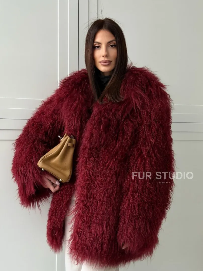 Шуба из ламы PREMIUM - бургунди