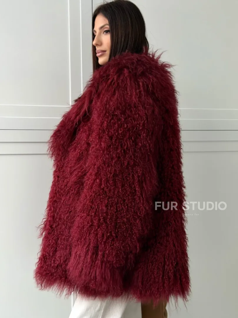 Шуба из ламы PREMIUM - бургунди