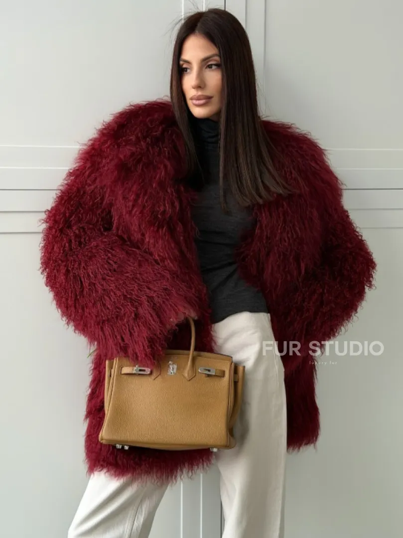 Шуба из ламы PREMIUM - бургунди