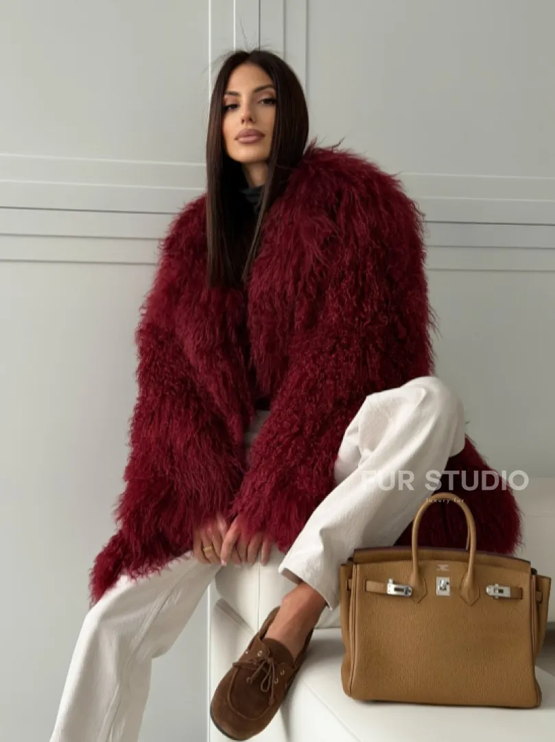 Шуба из ламы PREMIUM - бургунди