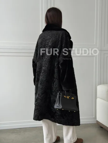 Черная шуба из каракуля с норкой - фото 13