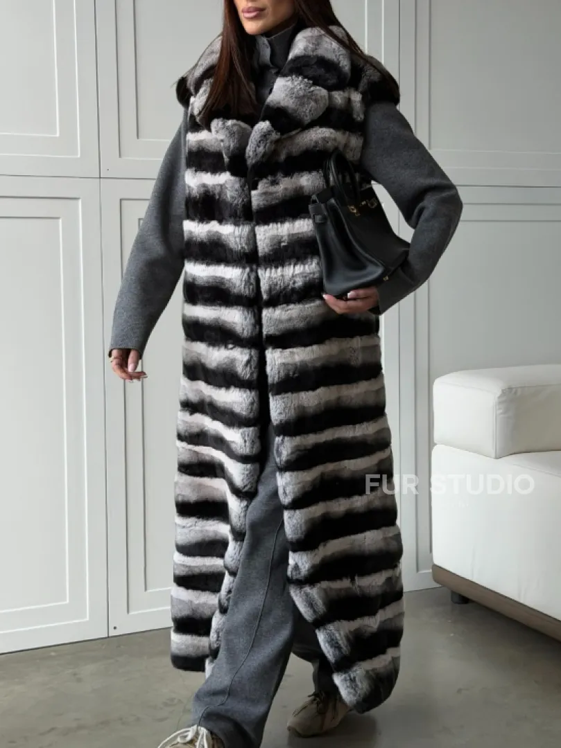 Меховой жилет из шиншиллового кролика