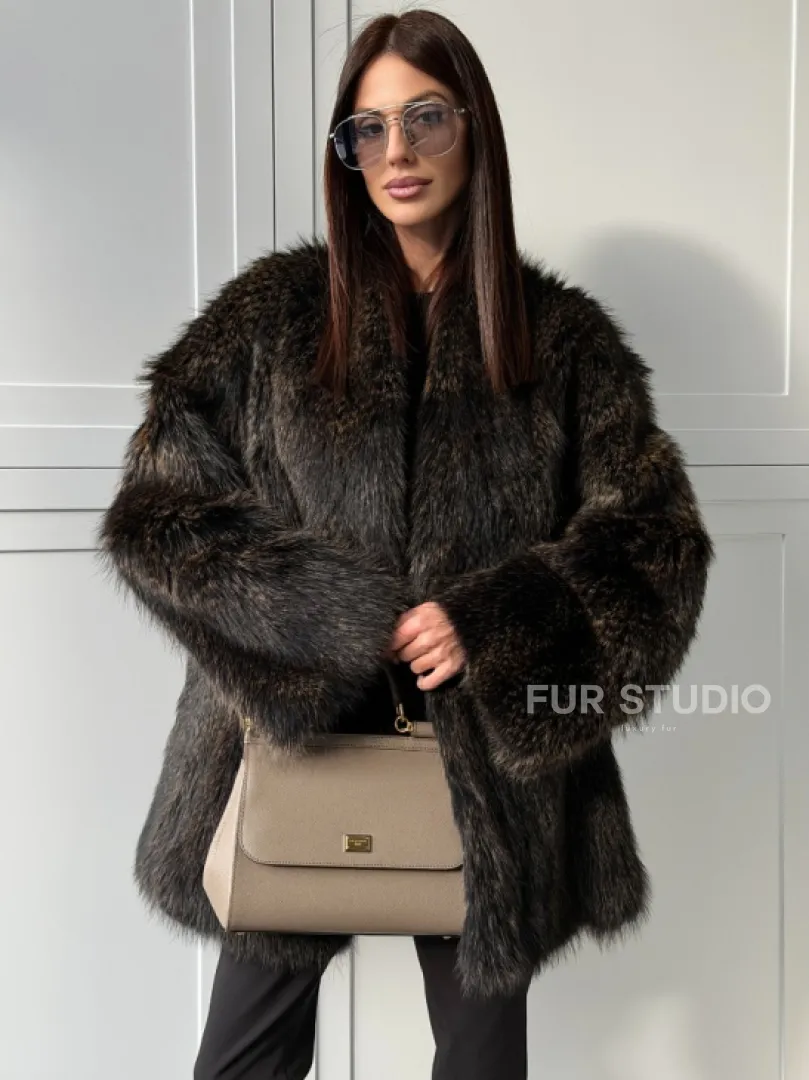 Женский полушубок из меха Финского енота Saga