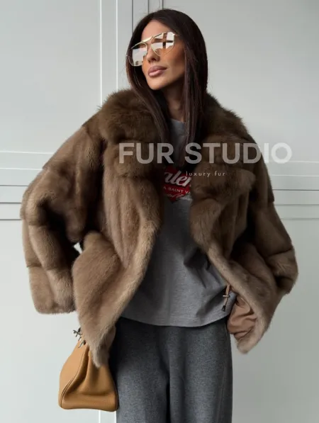 Куртка из меха норки - воротник куница - фото 9