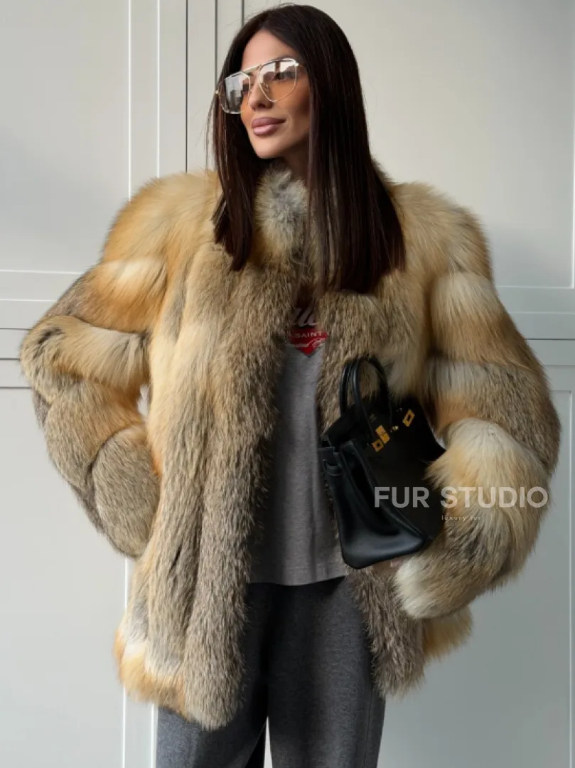 Полушубок из лисы - рукава косички