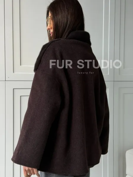 Женское полупальто с мехом норки - фото 5