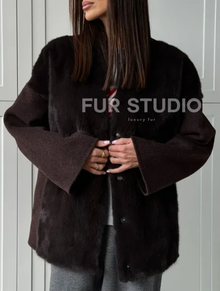 Женское полупальто с мехом норки - фото 2