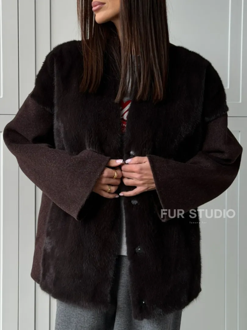 Женское полупальто с мехом норки