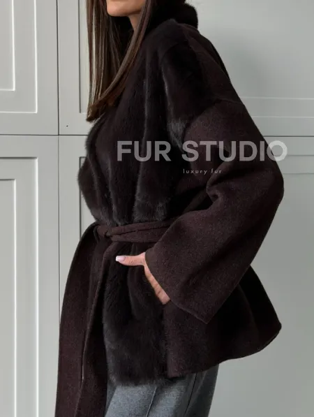 Женское полупальто с мехом норки - фото 3