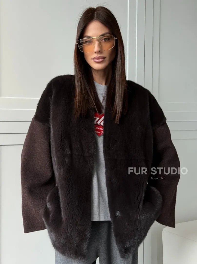 Женское полупальто с мехом норки