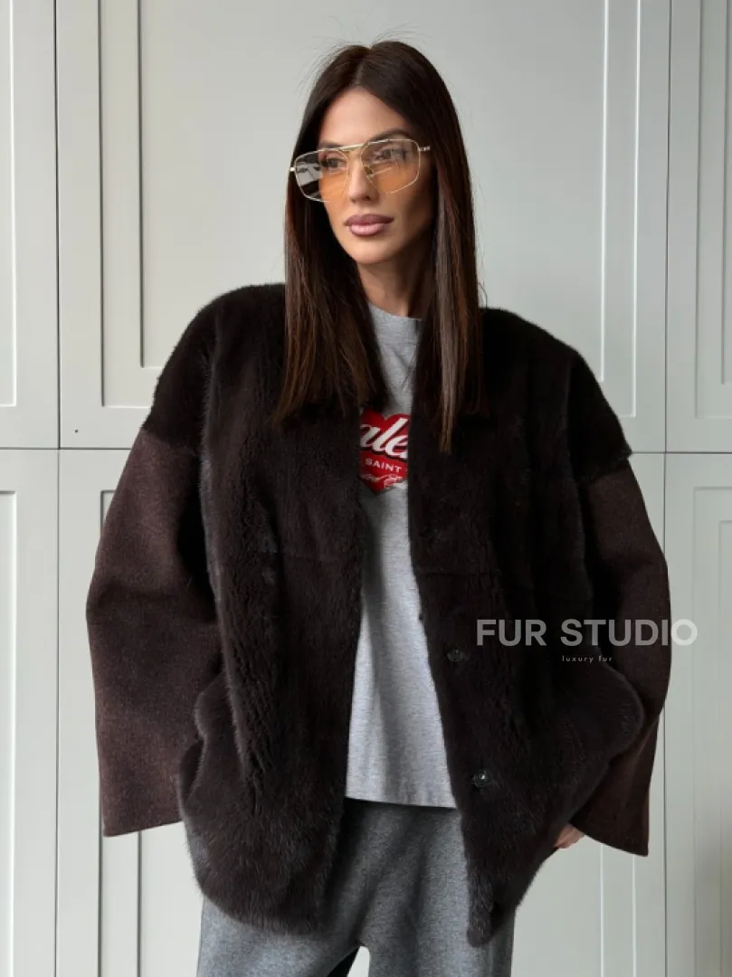 Женское полупальто с мехом норки