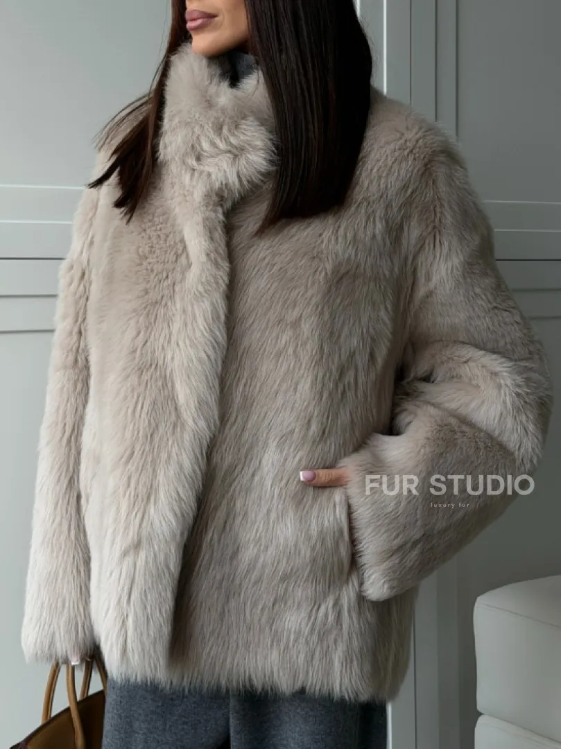 Бежевая дубленка из тосканы