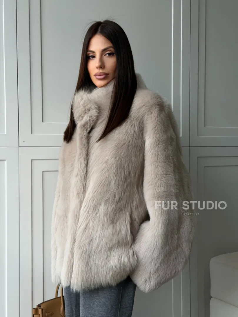 Бежевая дубленка из тосканы