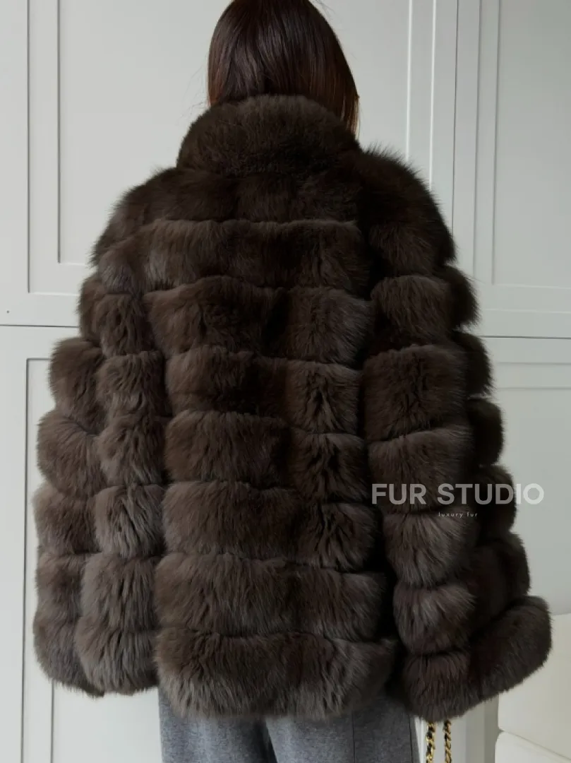 Шуба из натурального песца под соболь