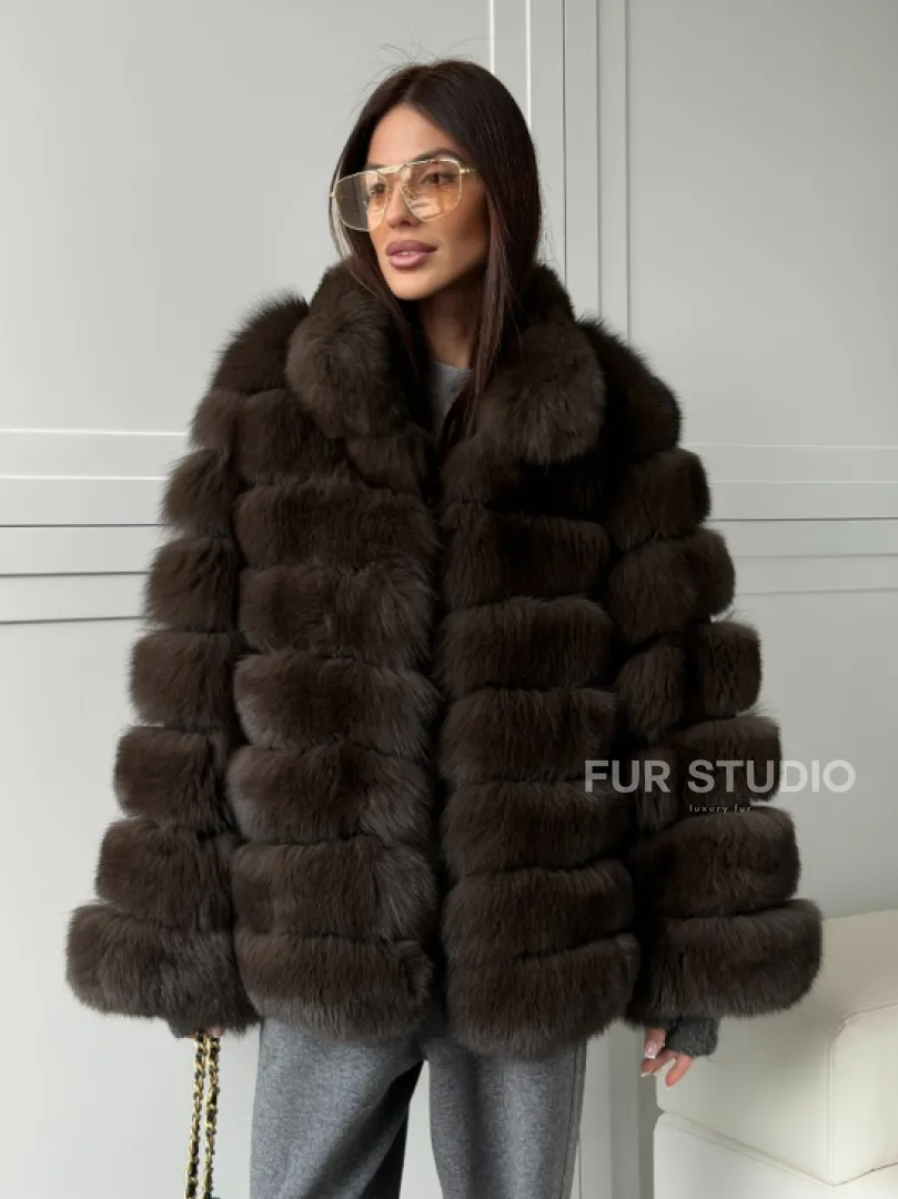 Шуба из натурального песца под соболь