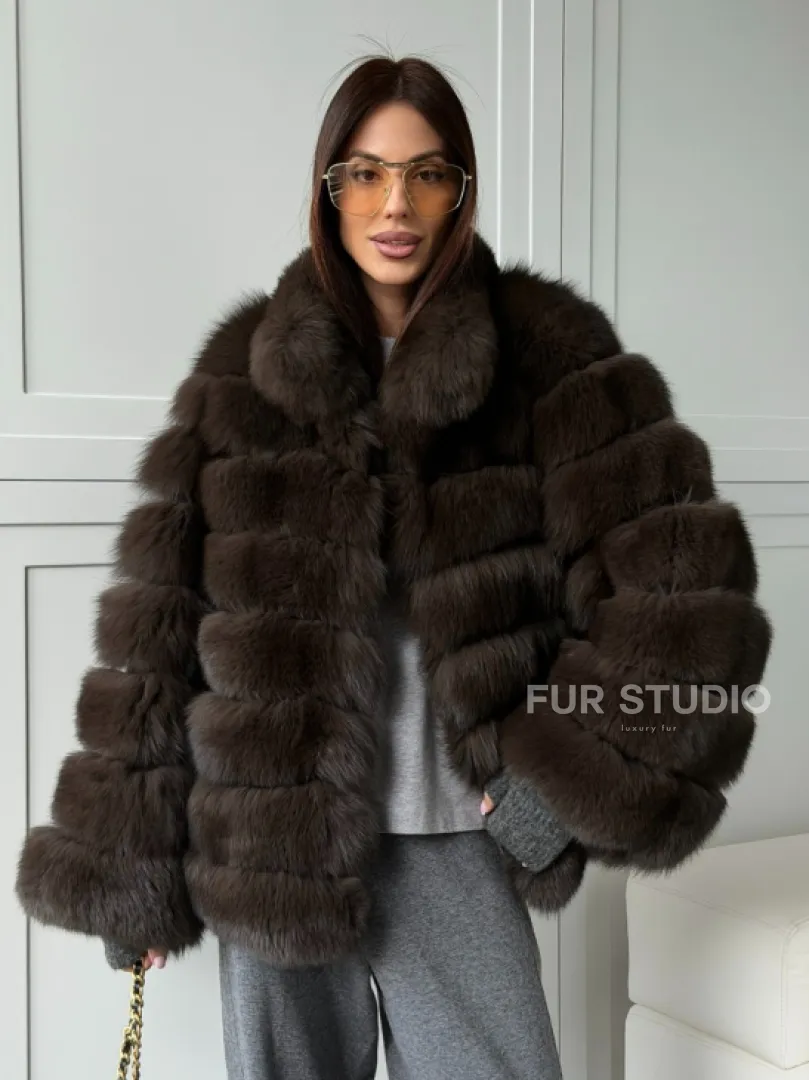 Шуба из натурального песца под соболь