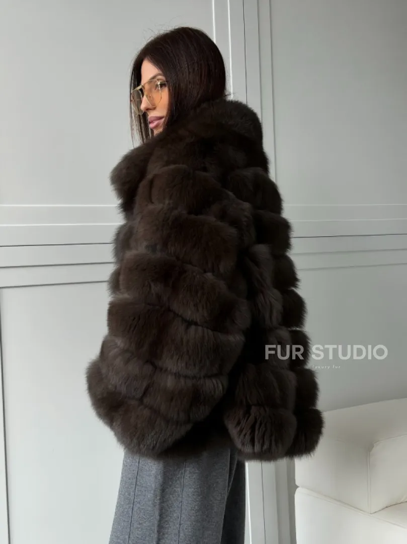 Шуба из натурального песца под соболь